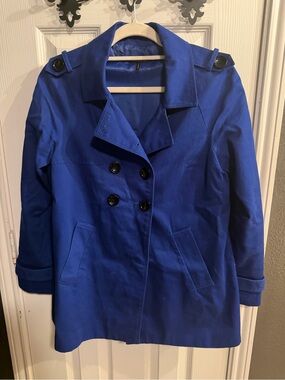 Daisy Fuentes Royal Blue Double-Breasted Trench Coat